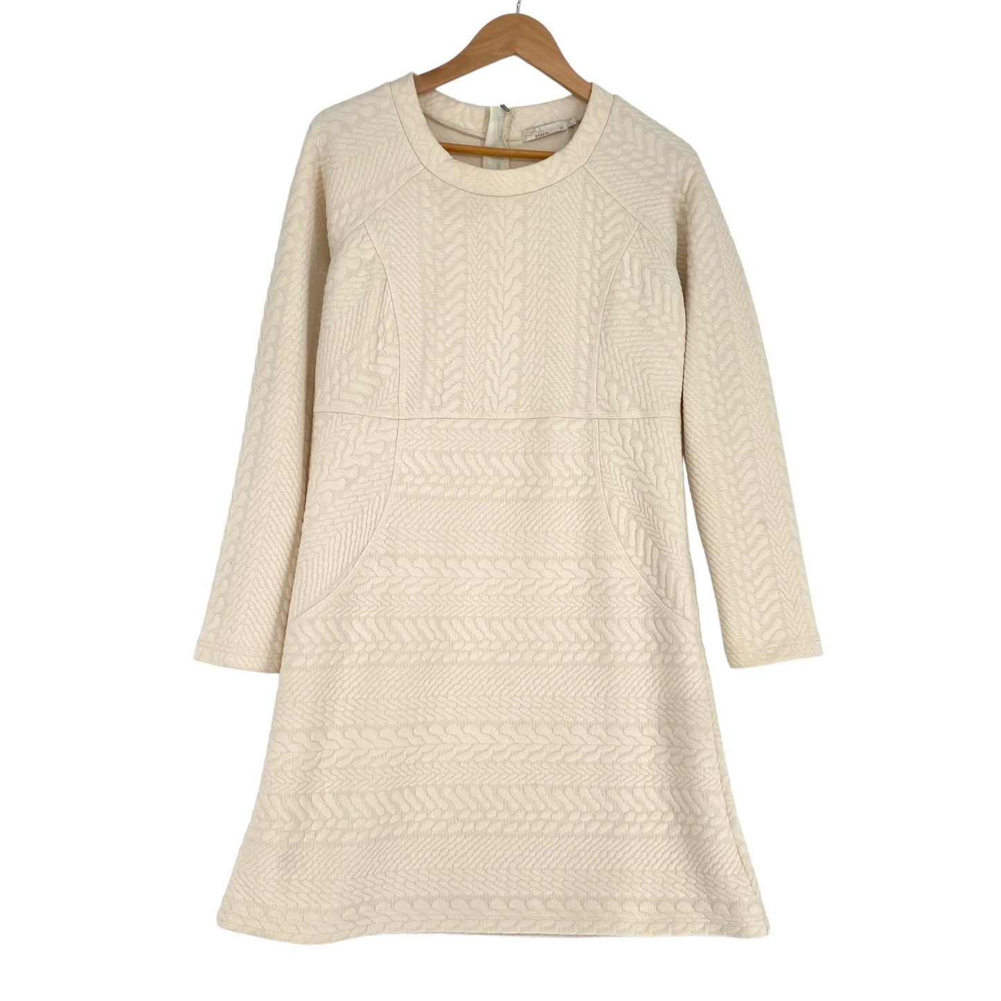 PrAna Macee Dress Shift M Ivory Quilted Textured Jacquard Minimal Quiet Luxury