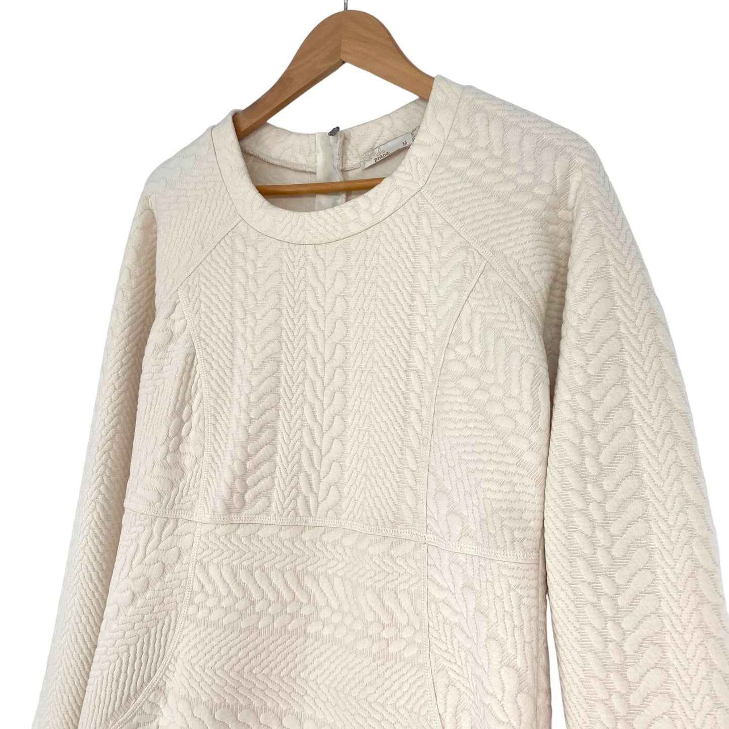 PrAna Macee Dress Shift M Ivory Quilted Textured Jacquard Minimal Quiet Luxury