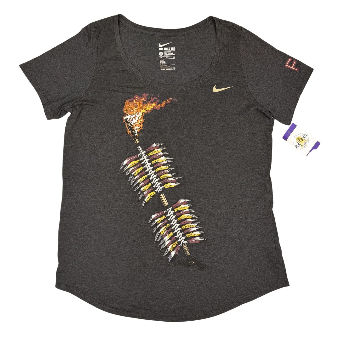 Nike Womens 2X FSU Seminoles Graphic Tee Gray Athletic Cut Flaming Spear