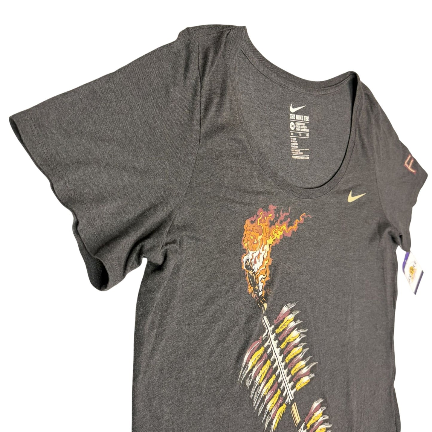 Nike Womens 2X FSU Seminoles Graphic Tee Gray Athletic Cut Flaming Spear