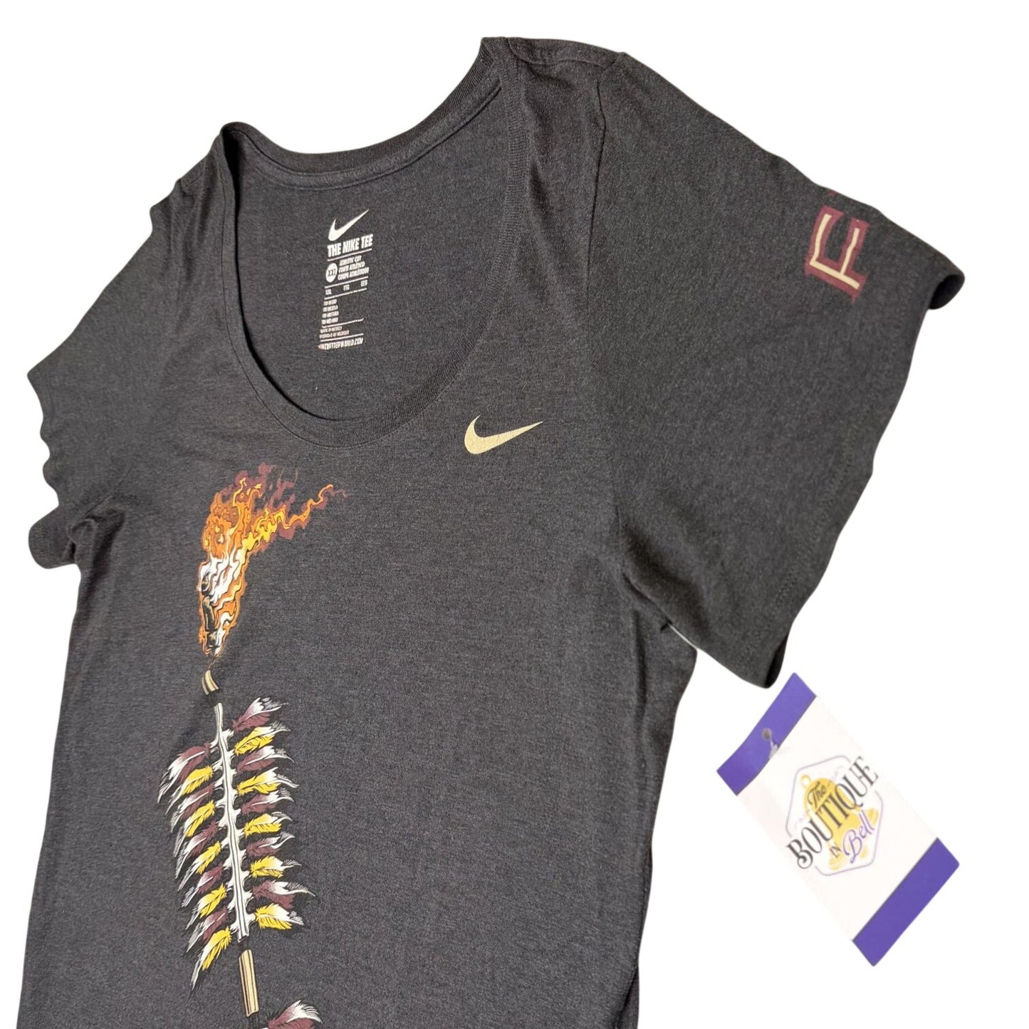 Nike Womens 2X FSU Seminoles Graphic Tee Gray Athletic Cut Flaming Spear