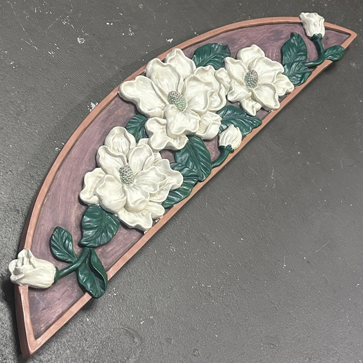 Vintage Ornate Magnolia 3-D Resin Window Door Topper Plaque Pediment
