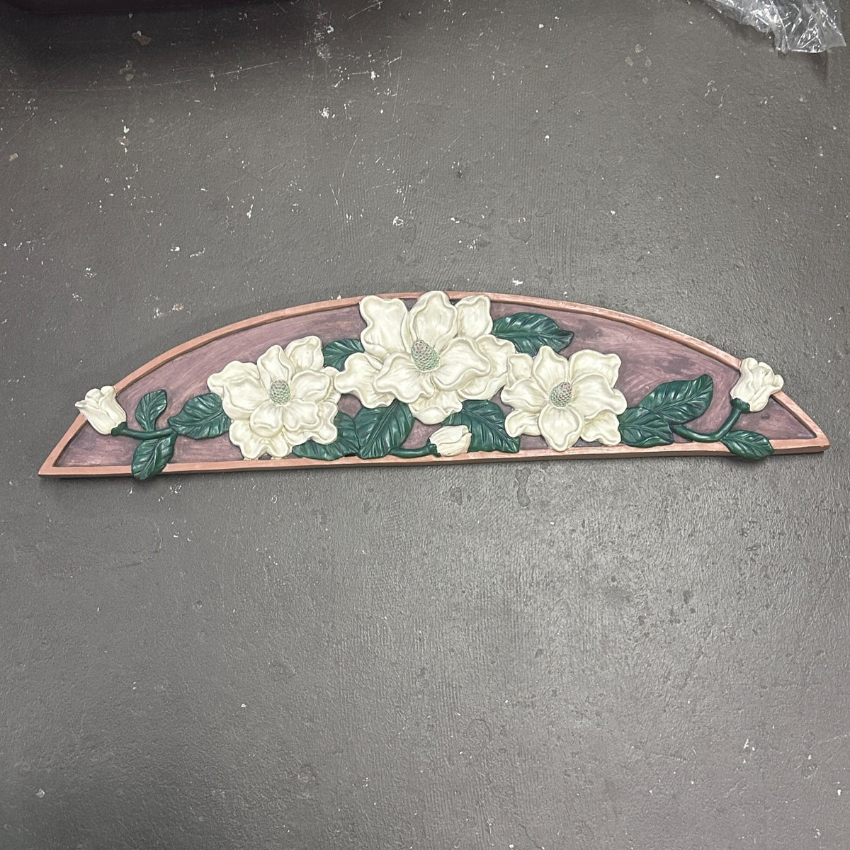 Vintage Ornate Magnolia 3-D Resin Window Door Topper Plaque Pediment