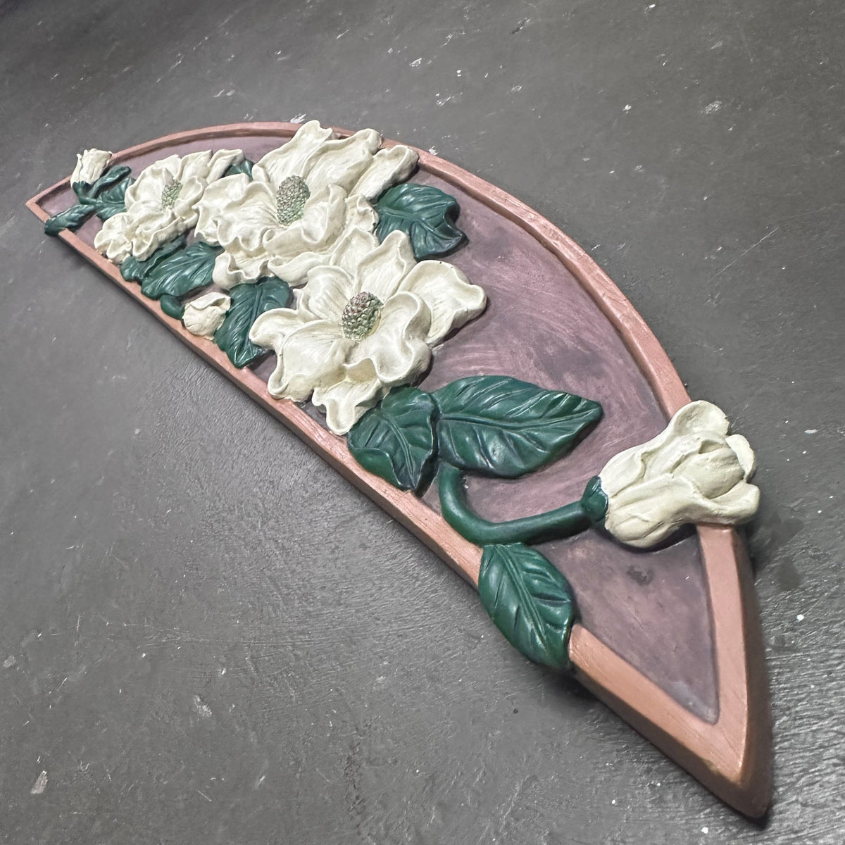 Vintage Ornate Magnolia 3-D Resin Window Door Topper Plaque Pediment