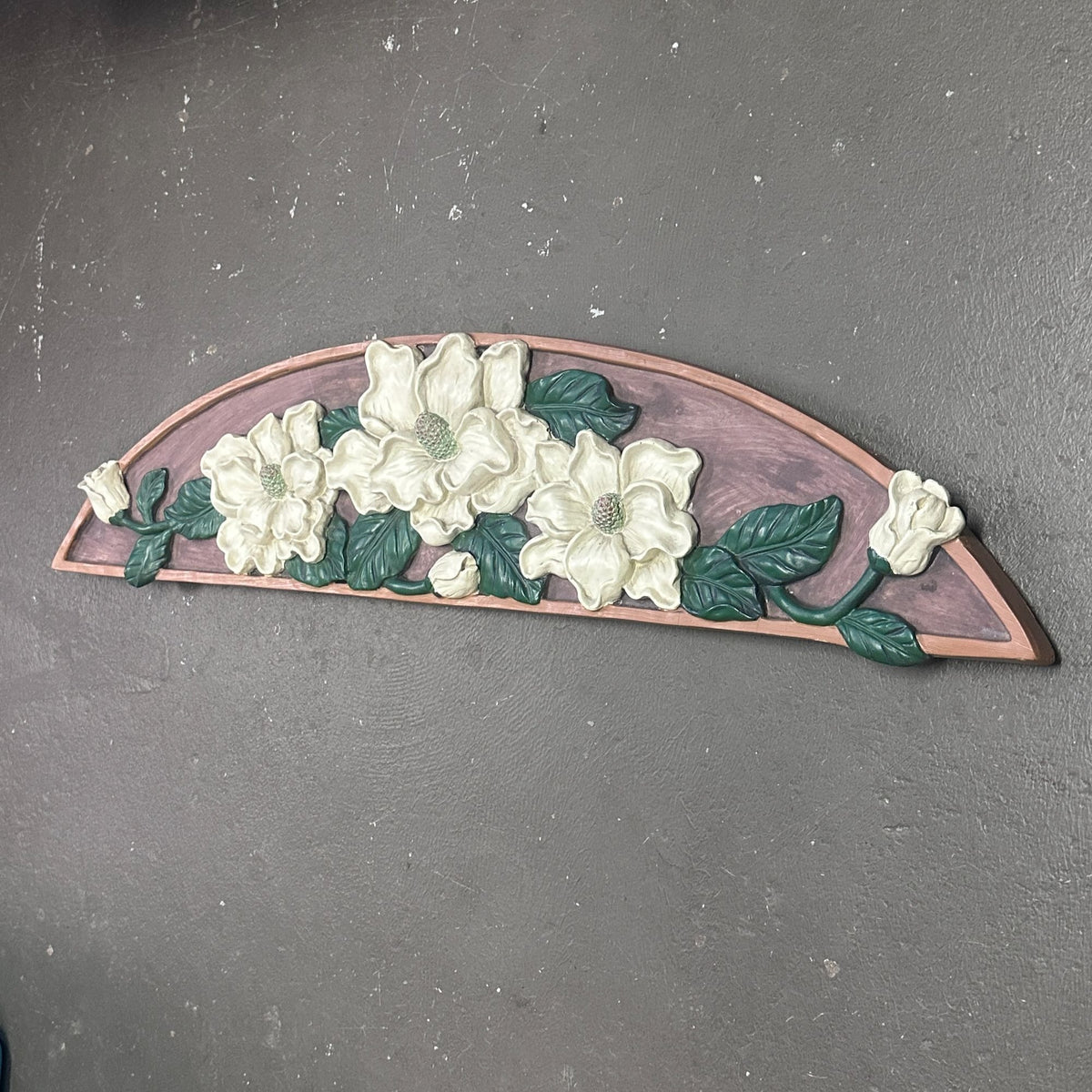 Vintage Ornate Magnolia 3-D Resin Window Door Topper Plaque Pediment