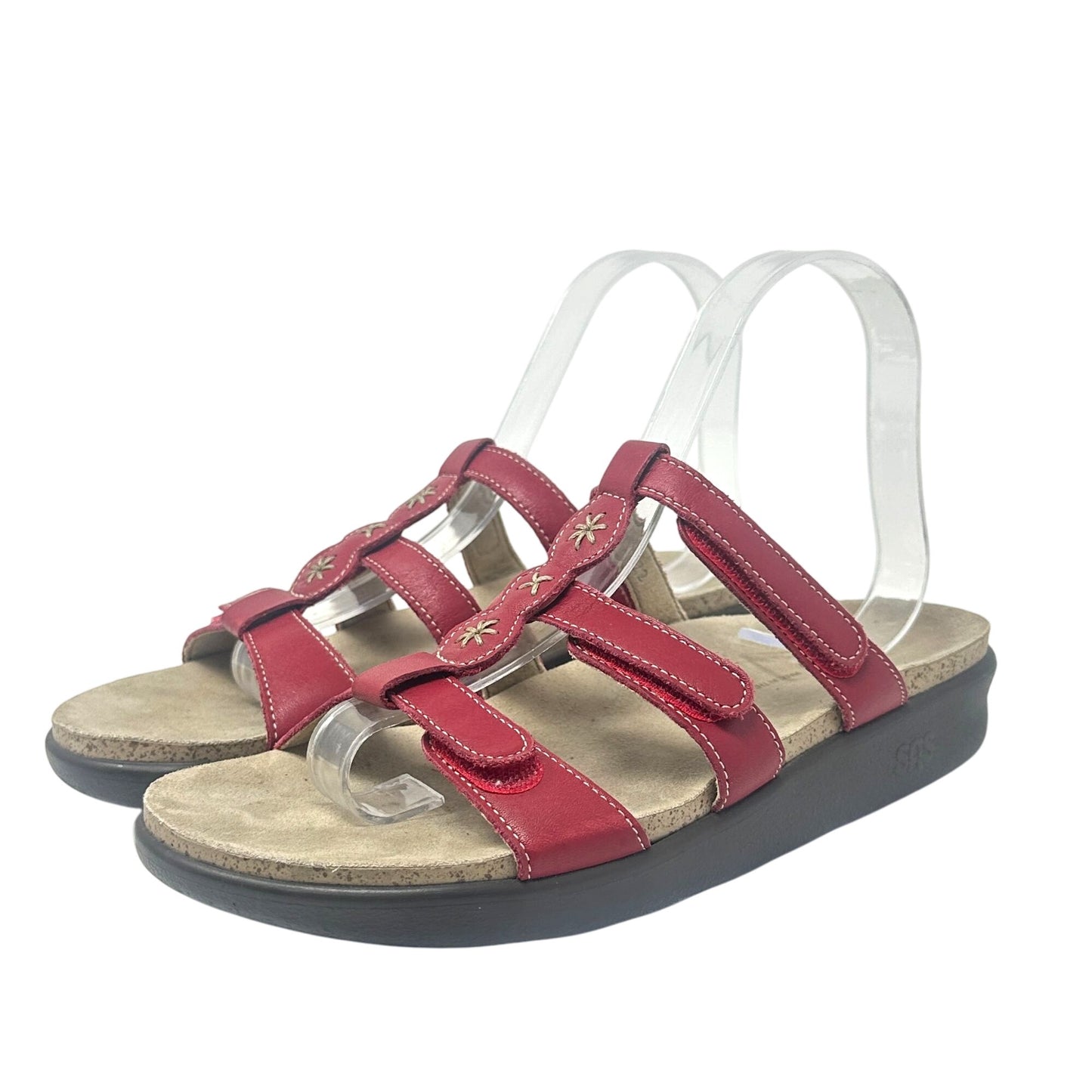 SAS Naples Slide Sandal Red Leather 8.5 M Tripad Comfort Strap Vacation Resort