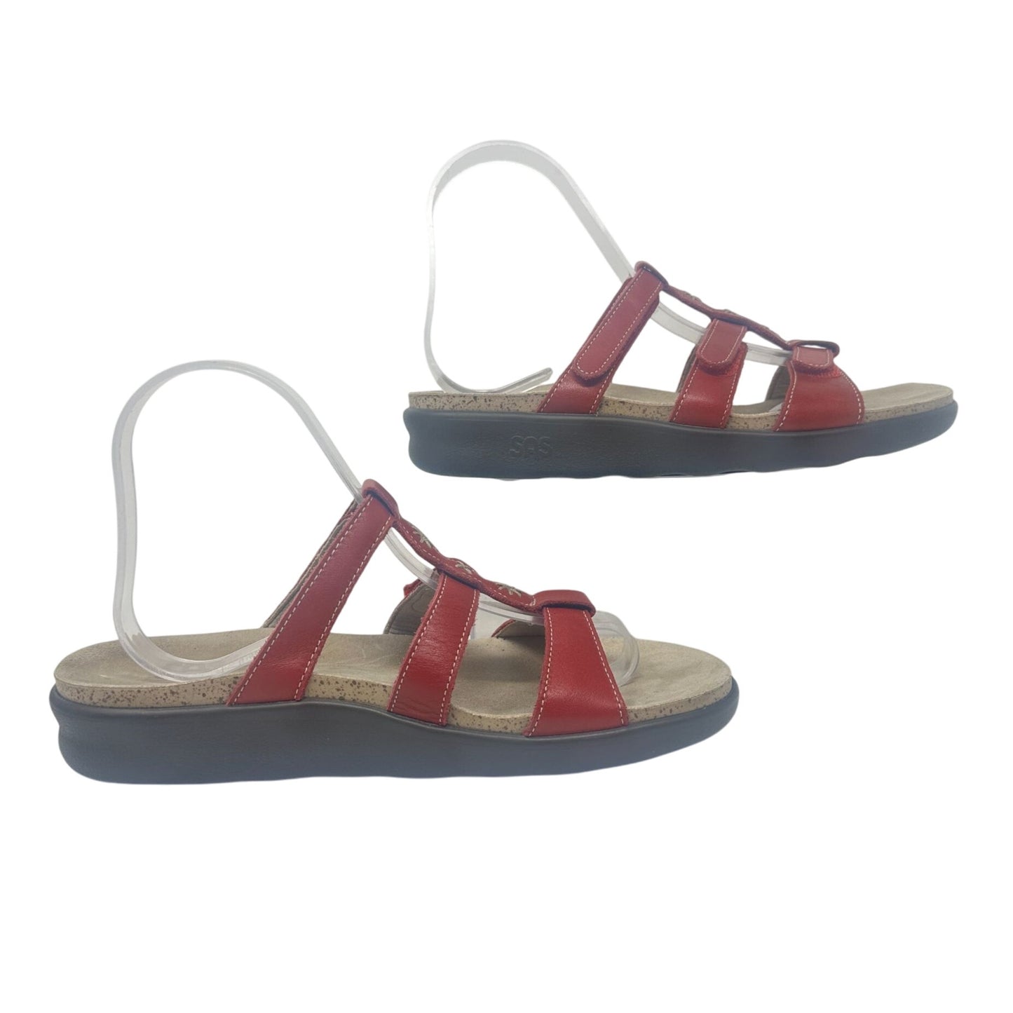 SAS Naples Slide Sandal Red Leather 8.5 M Tripad Comfort Strap Vacation Resort