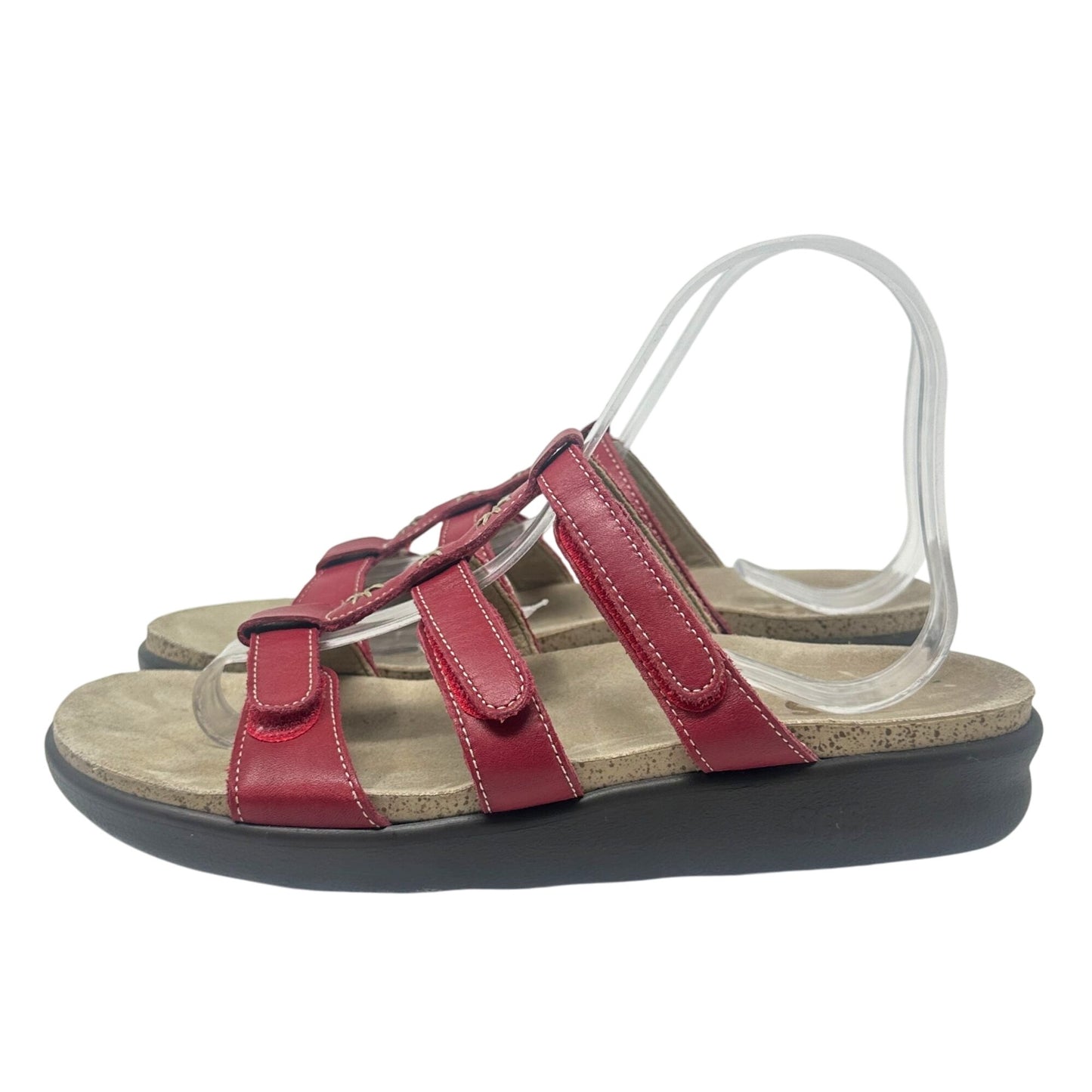 SAS Naples Slide Sandal Red Leather 8.5 M Tripad Comfort Strap Vacation Resort