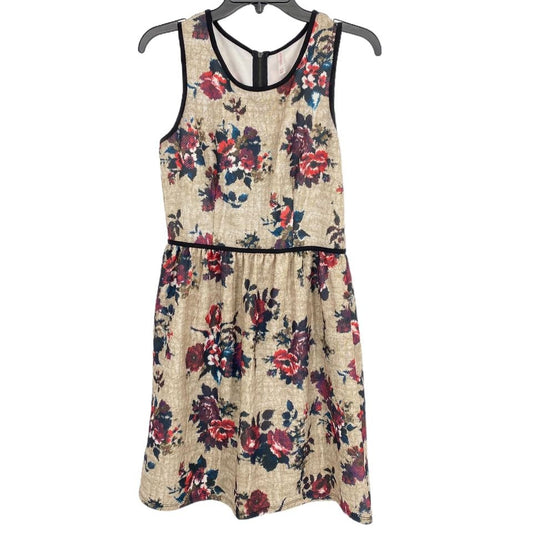 Xhilaration M Floral Sleeveless Dress Fit Flare Stretch Zipper Round Neck