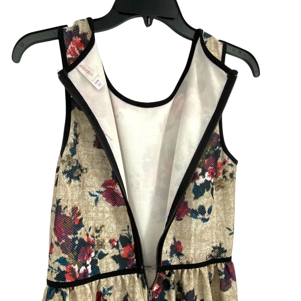 Xhilaration M Floral Sleeveless Dress Fit Flare Stretch Zipper Round Neck