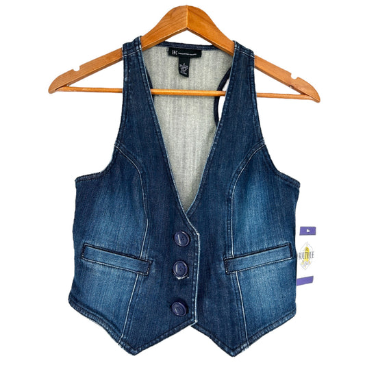 INC Women 2 Denim Stretch Vest Vneck Button Slit Pockets Fitted Racerback Y2K