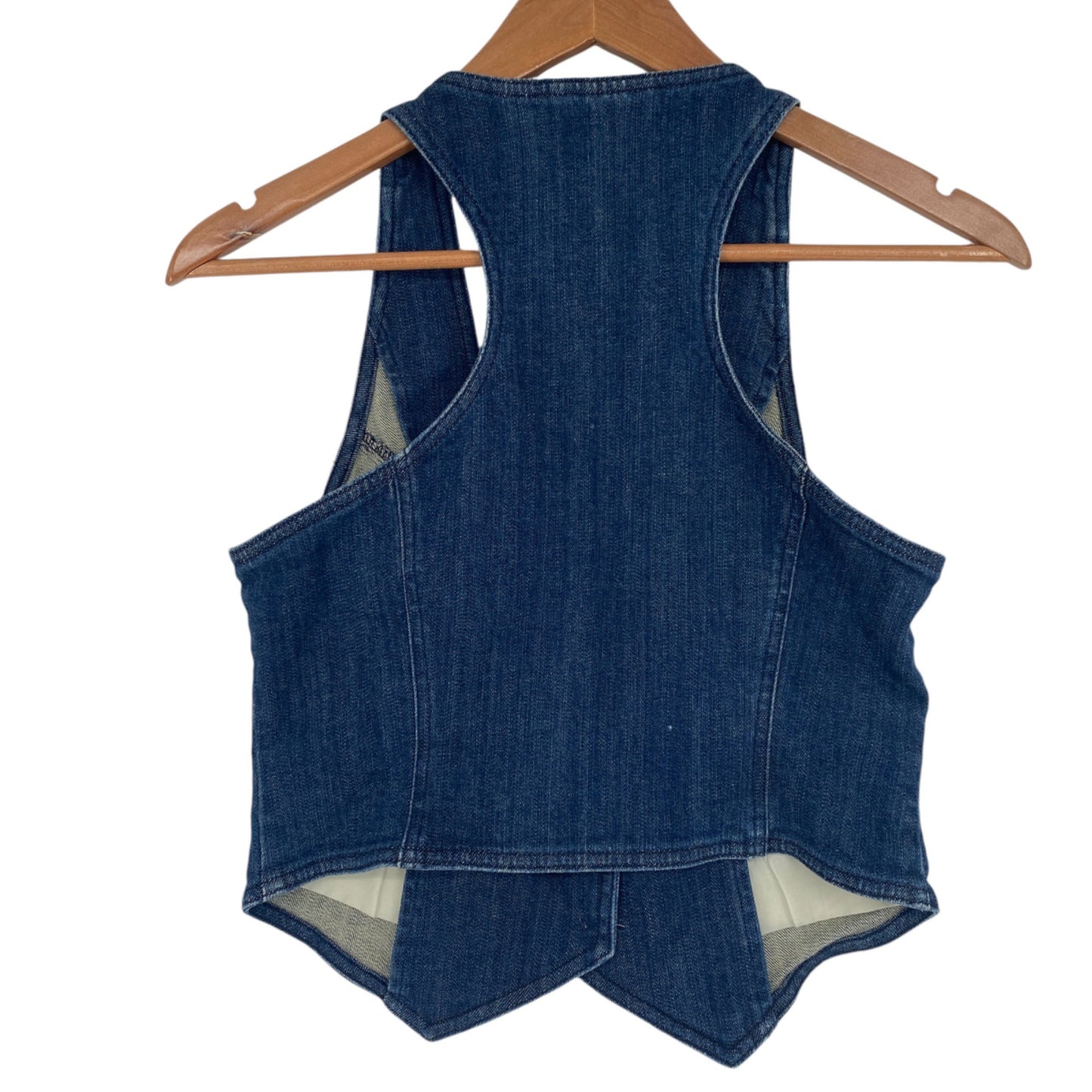 INC Women 2 Denim Stretch Vest Vneck Button Slit Pockets Fitted Racerback Y2K