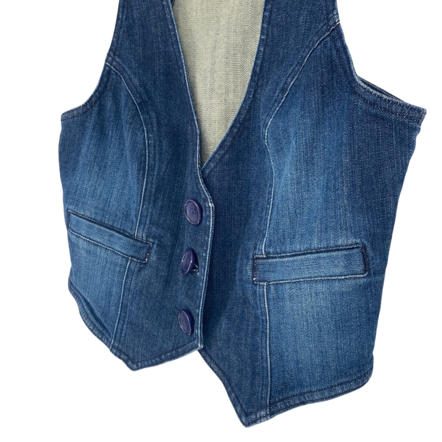 INC Women 2 Denim Stretch Vest Vneck Button Slit Pockets Fitted Racerback Y2K