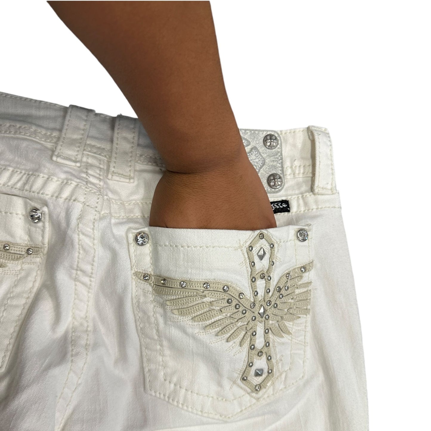 Miss Me Womens 30 Bootcut White Jeans Embroidered Embellished 5 Pocket JP5117B14