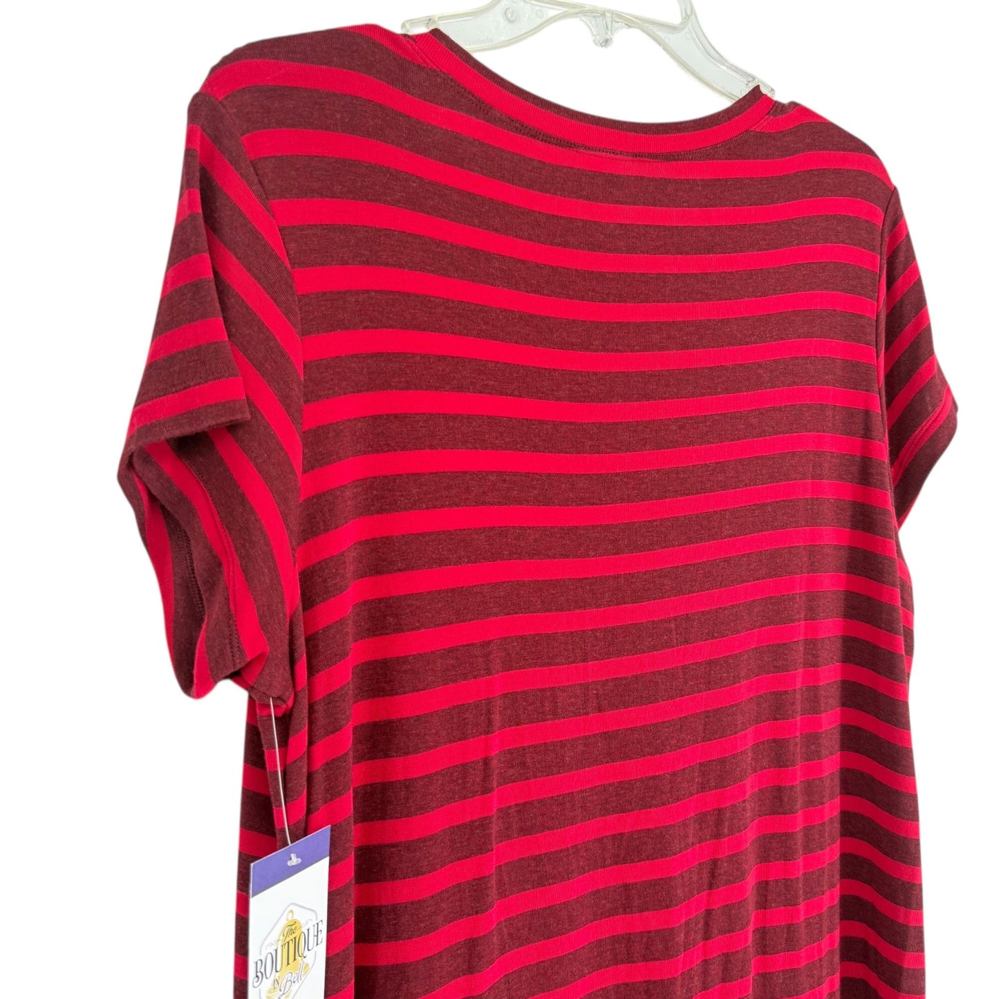 CAbi Womens M Sweet Talk Striped Peplum Shirt Ruffle Short Sleeve Garnet Red