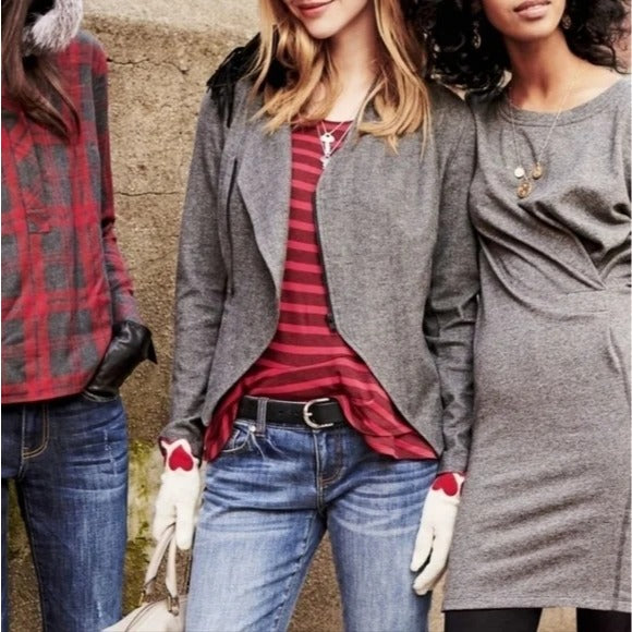 CAbi Womens M Sweet Talk Striped Peplum Shirt Ruffle Short Sleeve Garnet Red