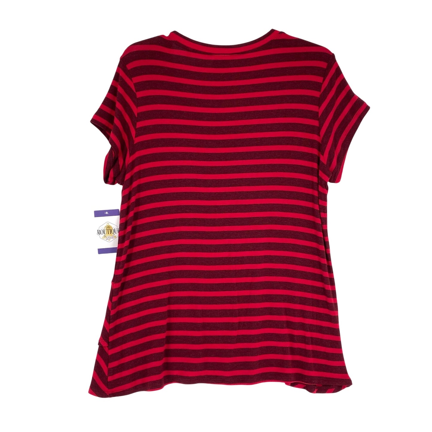 CAbi Womens M Sweet Talk Striped Peplum Shirt Ruffle Short Sleeve Garnet Red