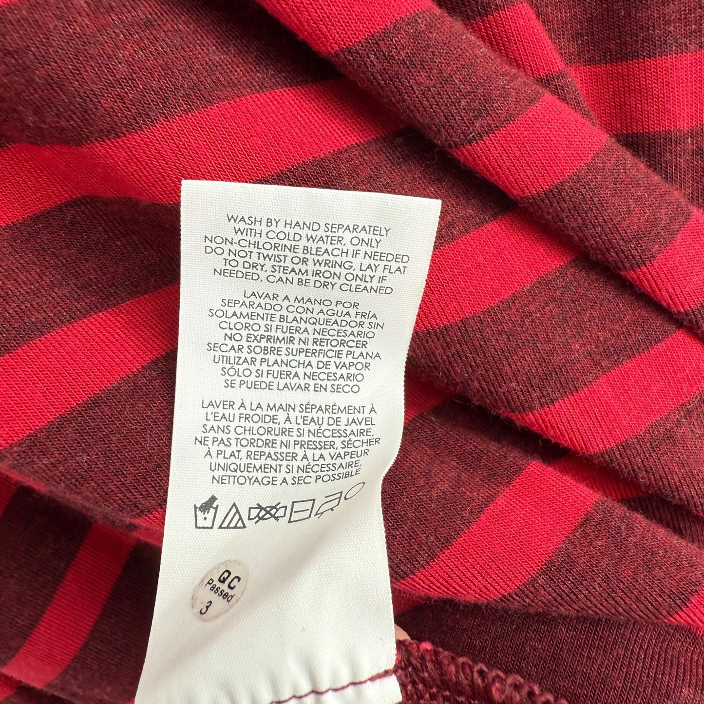 CAbi Womens M Sweet Talk Striped Peplum Shirt Ruffle Short Sleeve Garnet Red