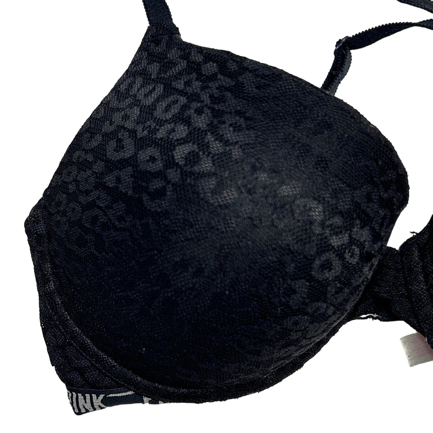 Victoria's Secret PINK 34DD Black Bra Cheetah Print Criss Cross Back Underwire