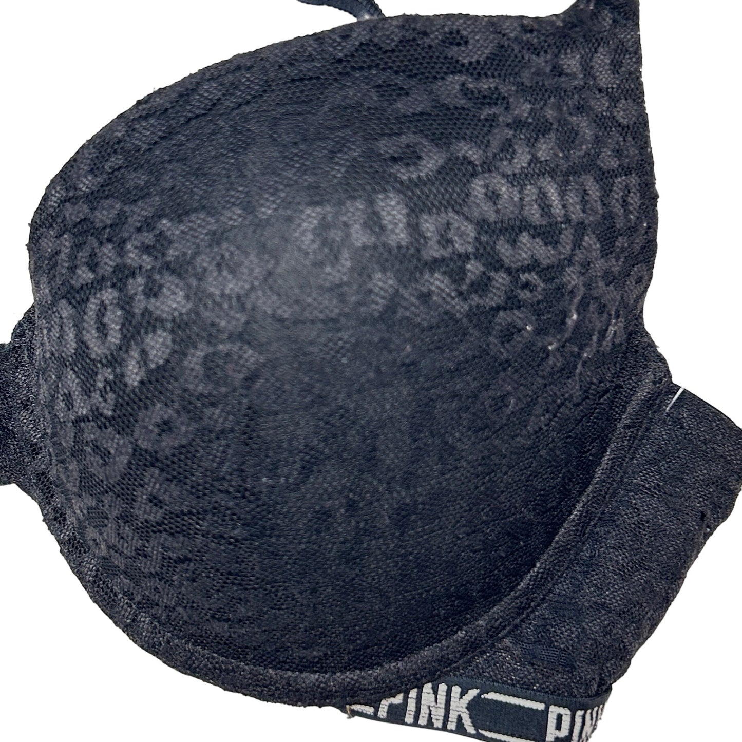 Victoria's Secret PINK 34DD Black Bra Cheetah Print Criss Cross Back Underwire