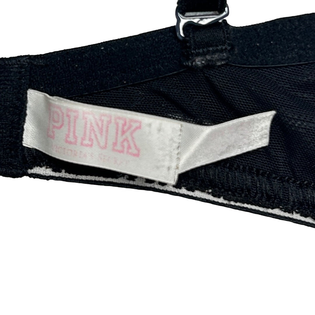 Victoria's Secret PINK 34DD Black Bra Cheetah Print Criss Cross Back Underwire