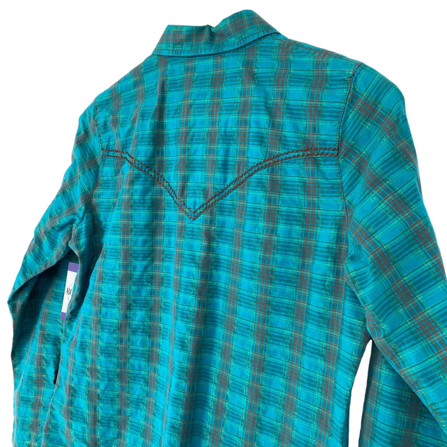 Rock 47 by Wrangler Womens M Teal Pearl Snap Blouse Long Sleeve Shirt Western