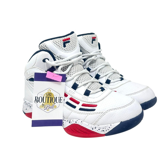 Fila Spitfire Boys 4 Mid-Cut White Red Blue Youth Basketball Sneakers