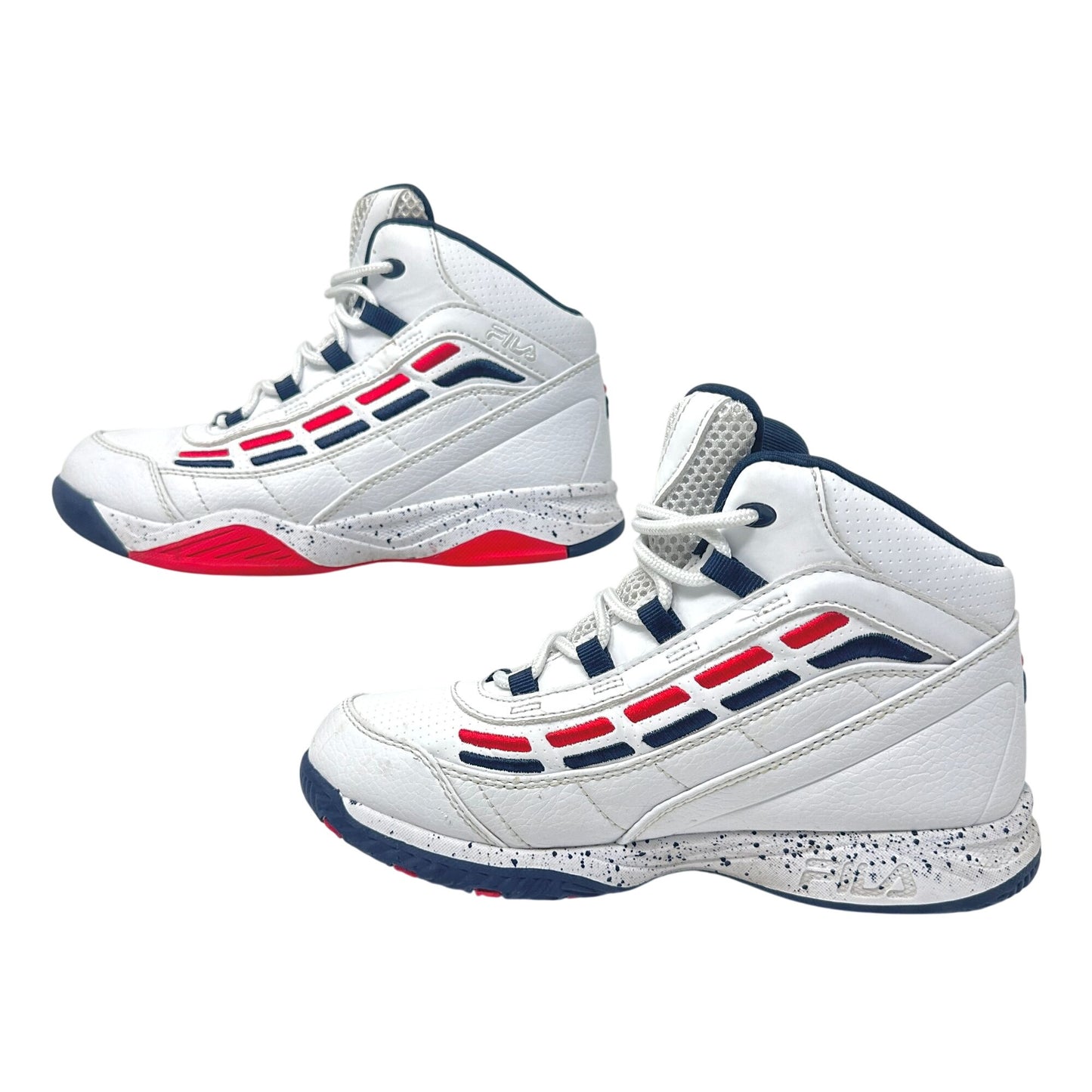 Fila Spitfire Boys 4 Mid-Cut White Red Blue Youth Basketball Sneakers