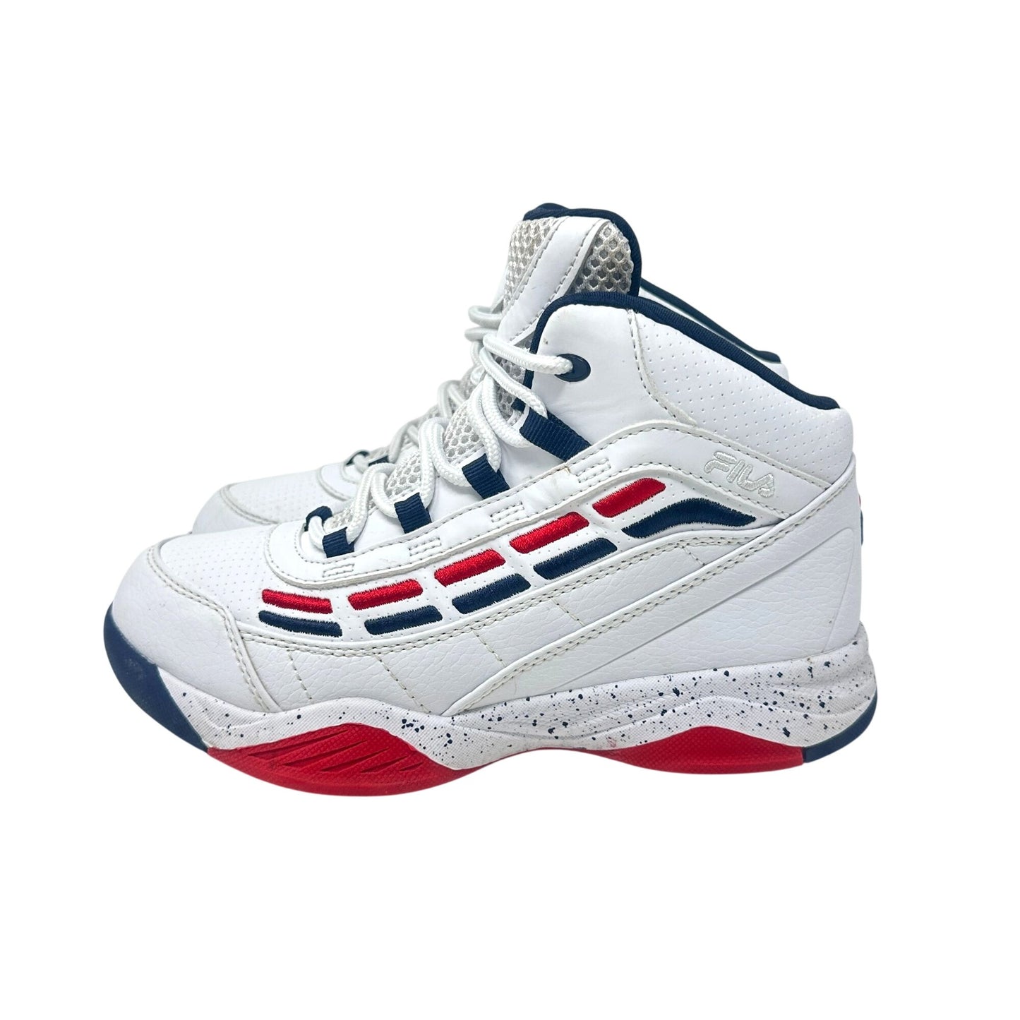 Fila Spitfire Boys 4 Mid-Cut White Red Blue Youth Basketball Sneakers