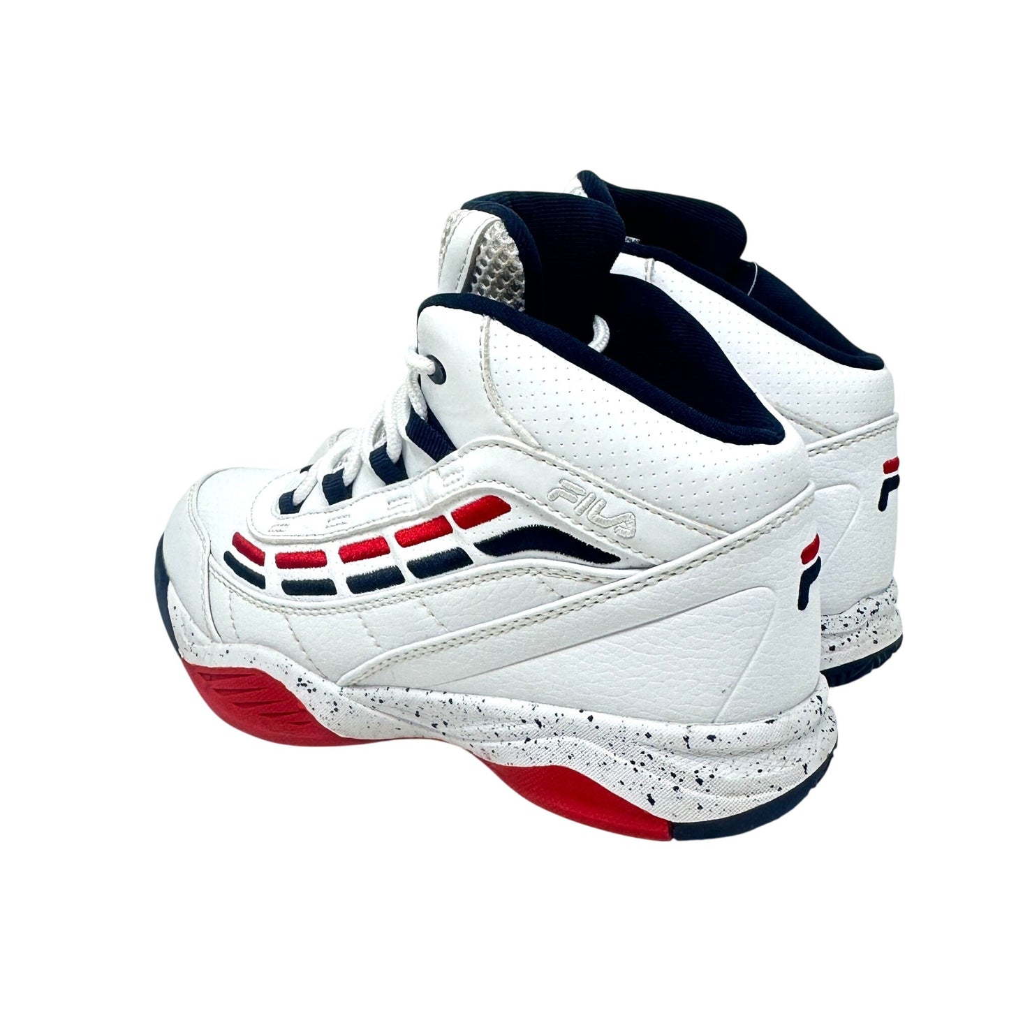 Fila Spitfire Boys 4 Mid-Cut White Red Blue Youth Basketball Sneakers