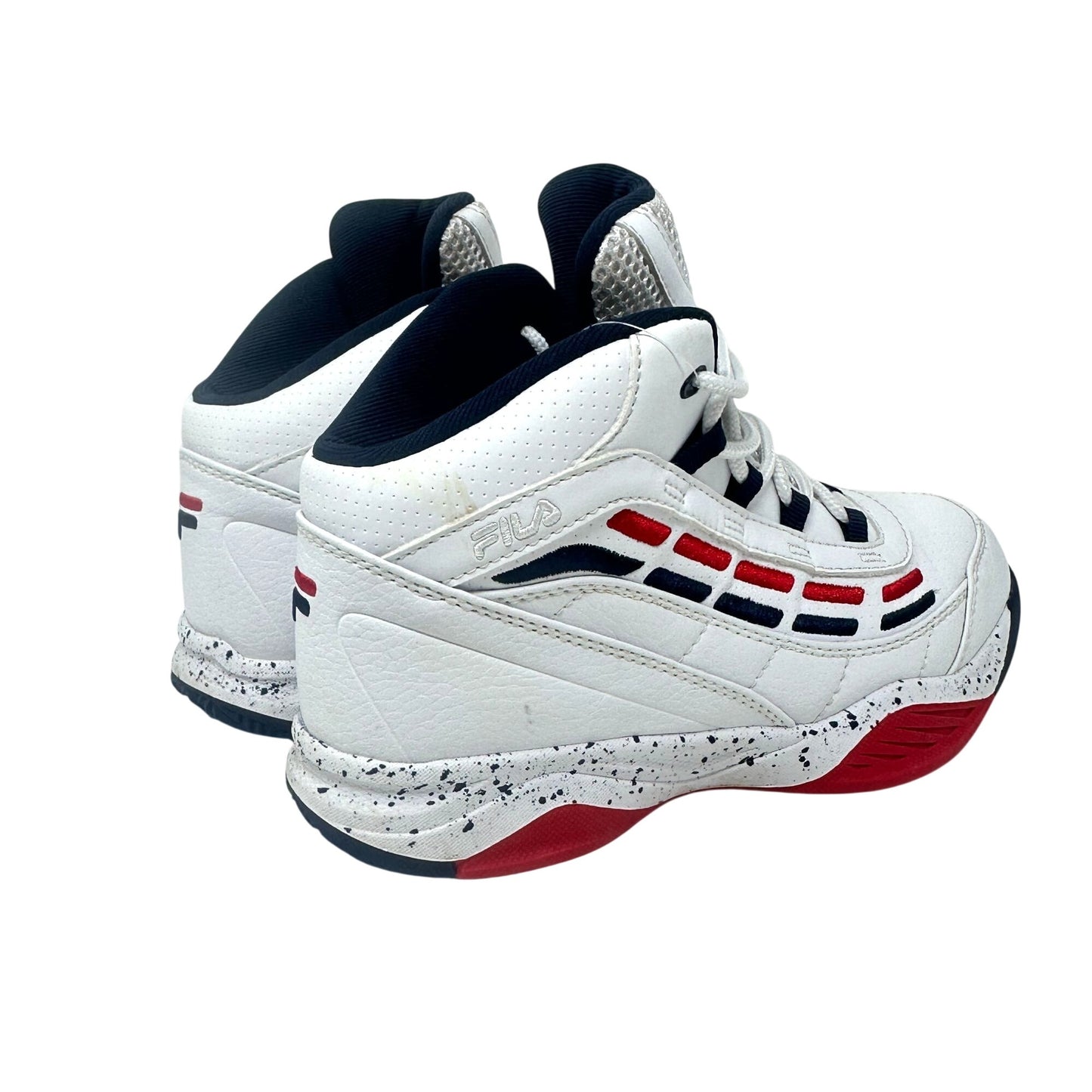 Fila Spitfire Boys 4 Mid-Cut White Red Blue Youth Basketball Sneakers