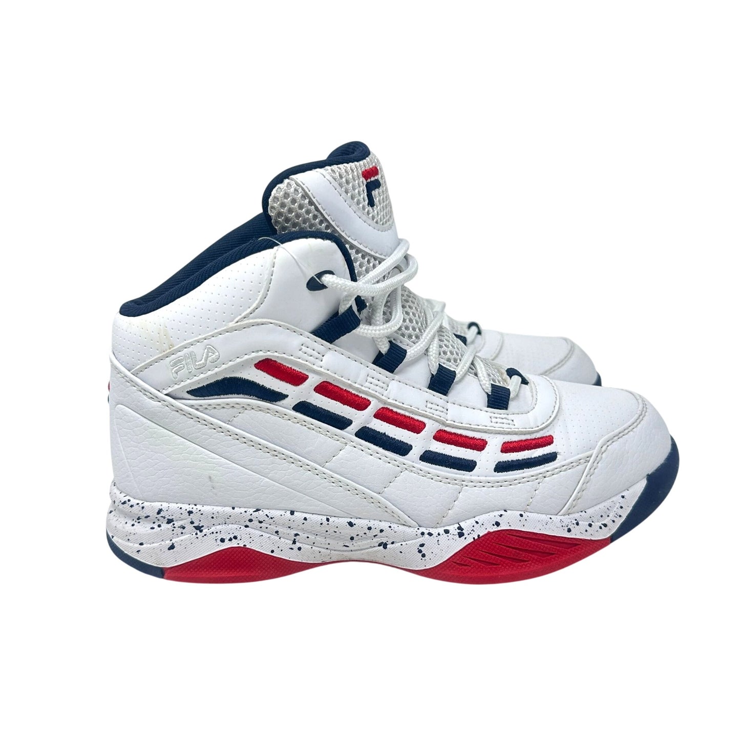 Fila Spitfire Boys 4 Mid-Cut White Red Blue Youth Basketball Sneakers