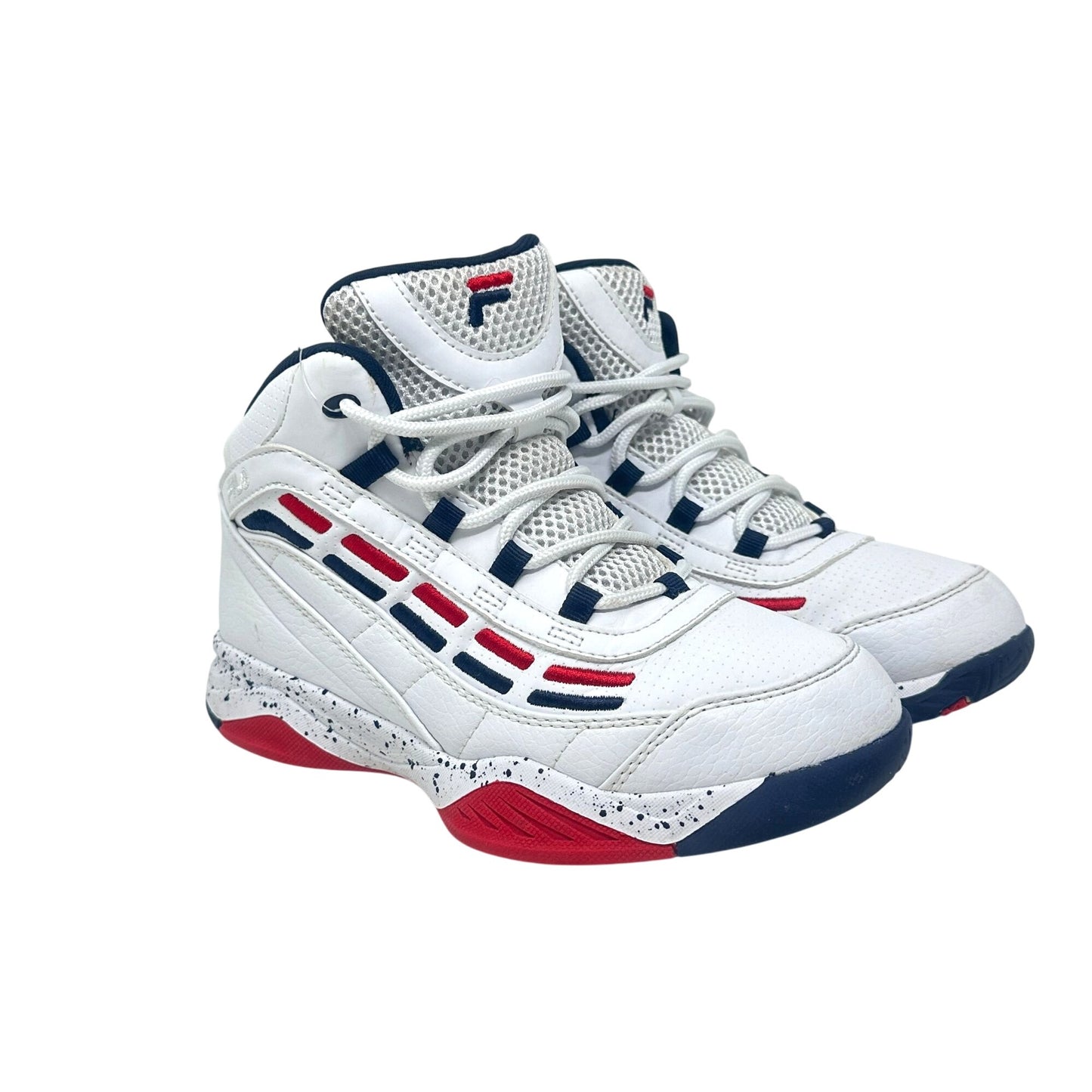 Fila Spitfire Boys 4 Mid-Cut White Red Blue Youth Basketball Sneakers