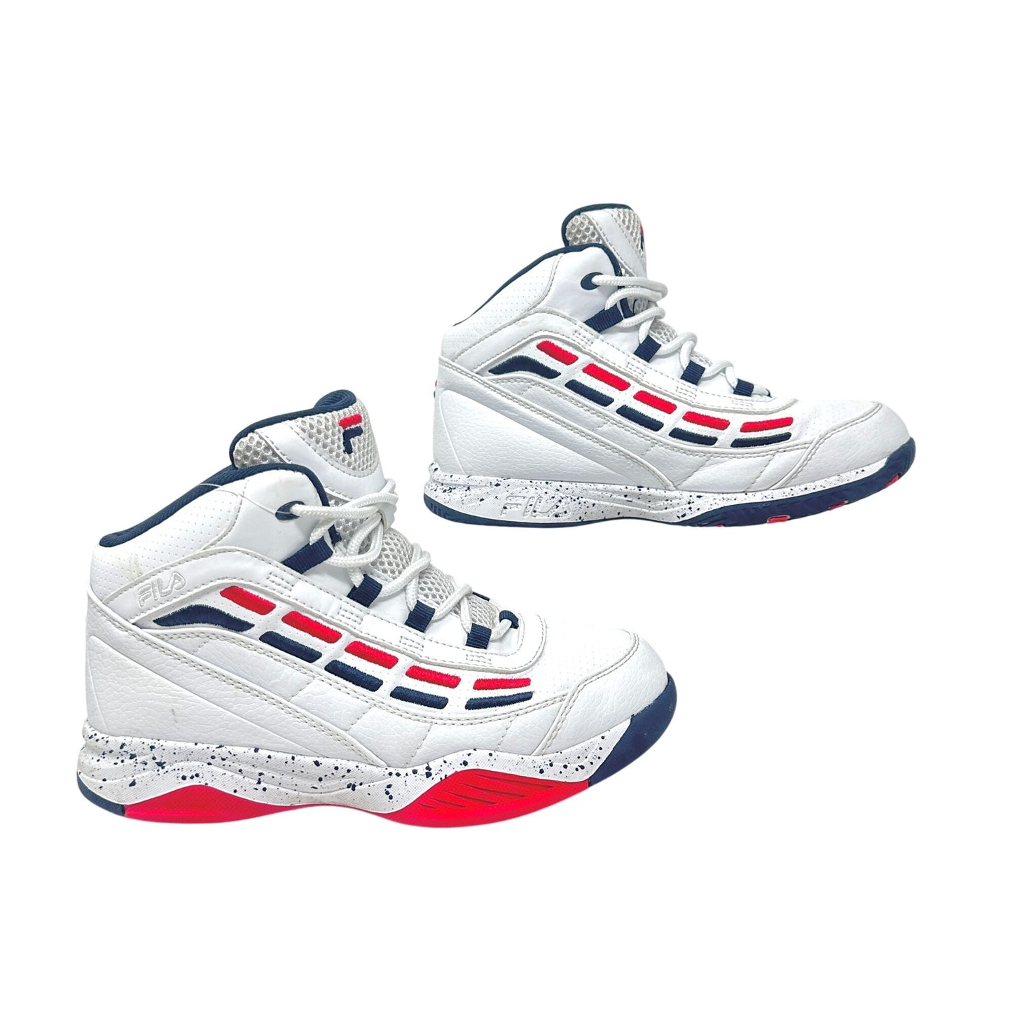 Fila Spitfire Boys 4 Mid-Cut White Red Blue Youth Basketball Sneakers