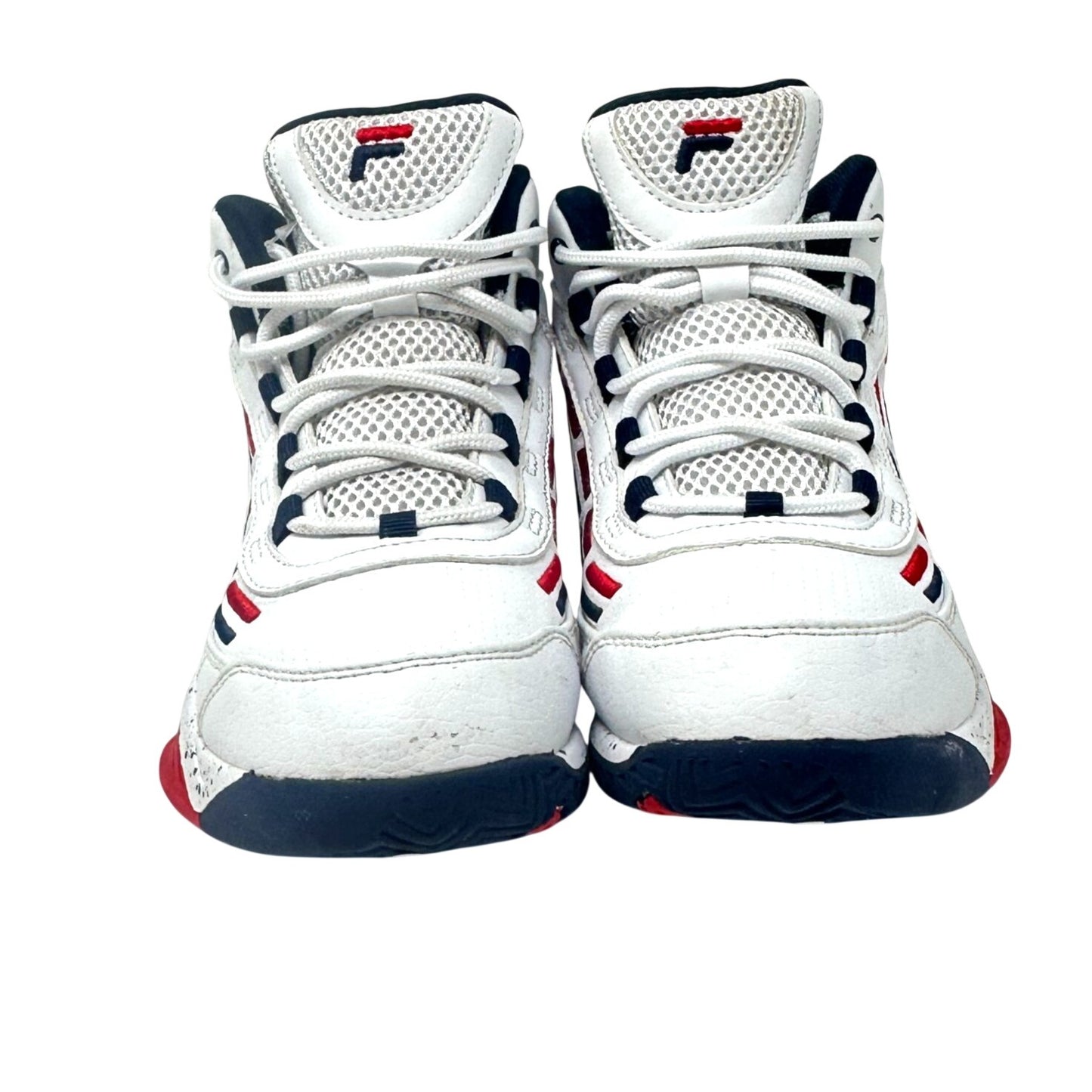 Fila Spitfire Boys 4 Mid-Cut White Red Blue Youth Basketball Sneakers