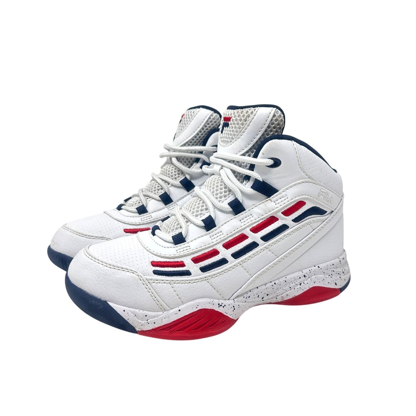 Fila Spitfire Boys 4 Mid-Cut White Red Blue Youth Basketball Sneakers