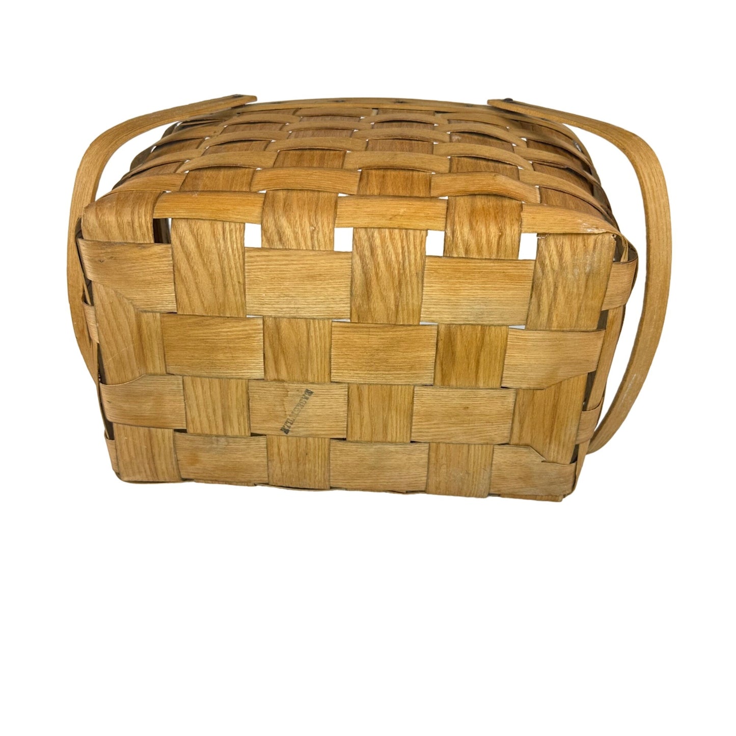 Vtg Basketville Woven Wood Picnic Basket Swing Handles Farmhouse Rustic Decor