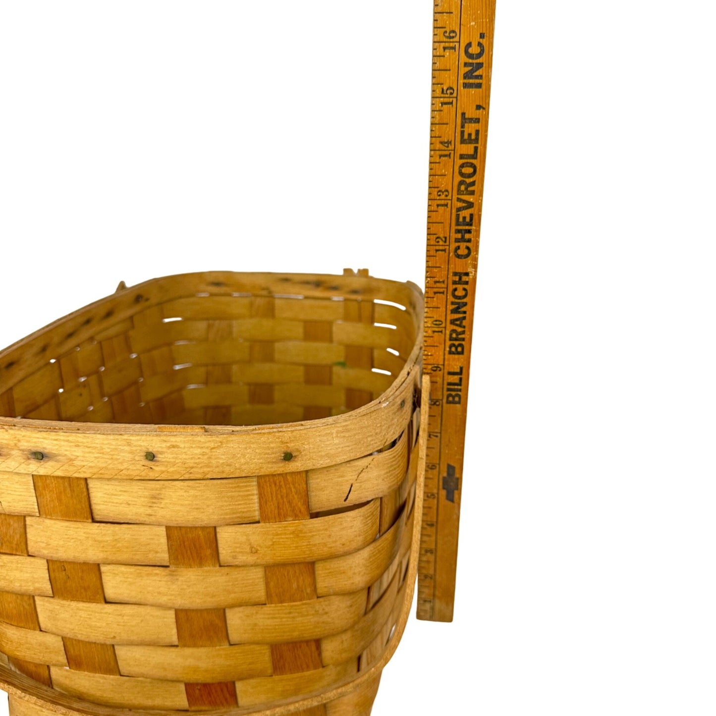 Vtg Basketville Woven Wood Picnic Basket Swing Handles Farmhouse Rustic Decor