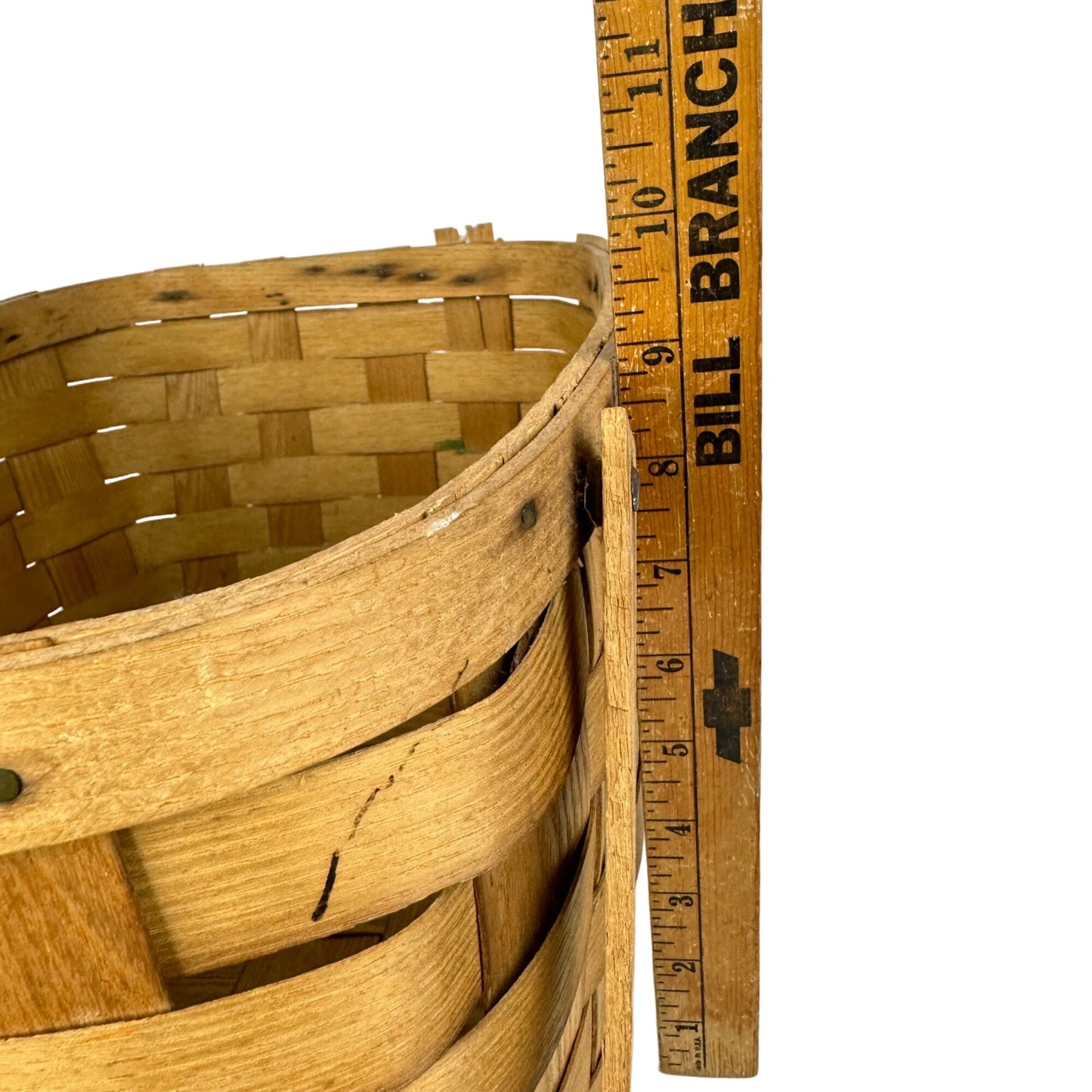 Vtg Basketville Woven Wood Picnic Basket Swing Handles Farmhouse Rustic Decor