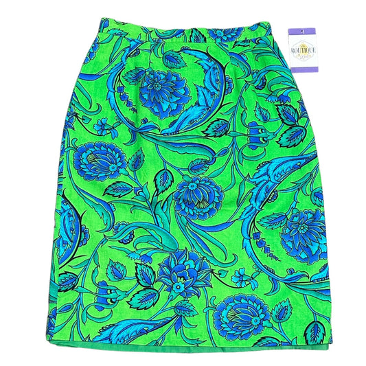 Breckenridge Petites Womens 8 Blue Green Paisley Pencil Skirt Lined Back Zip