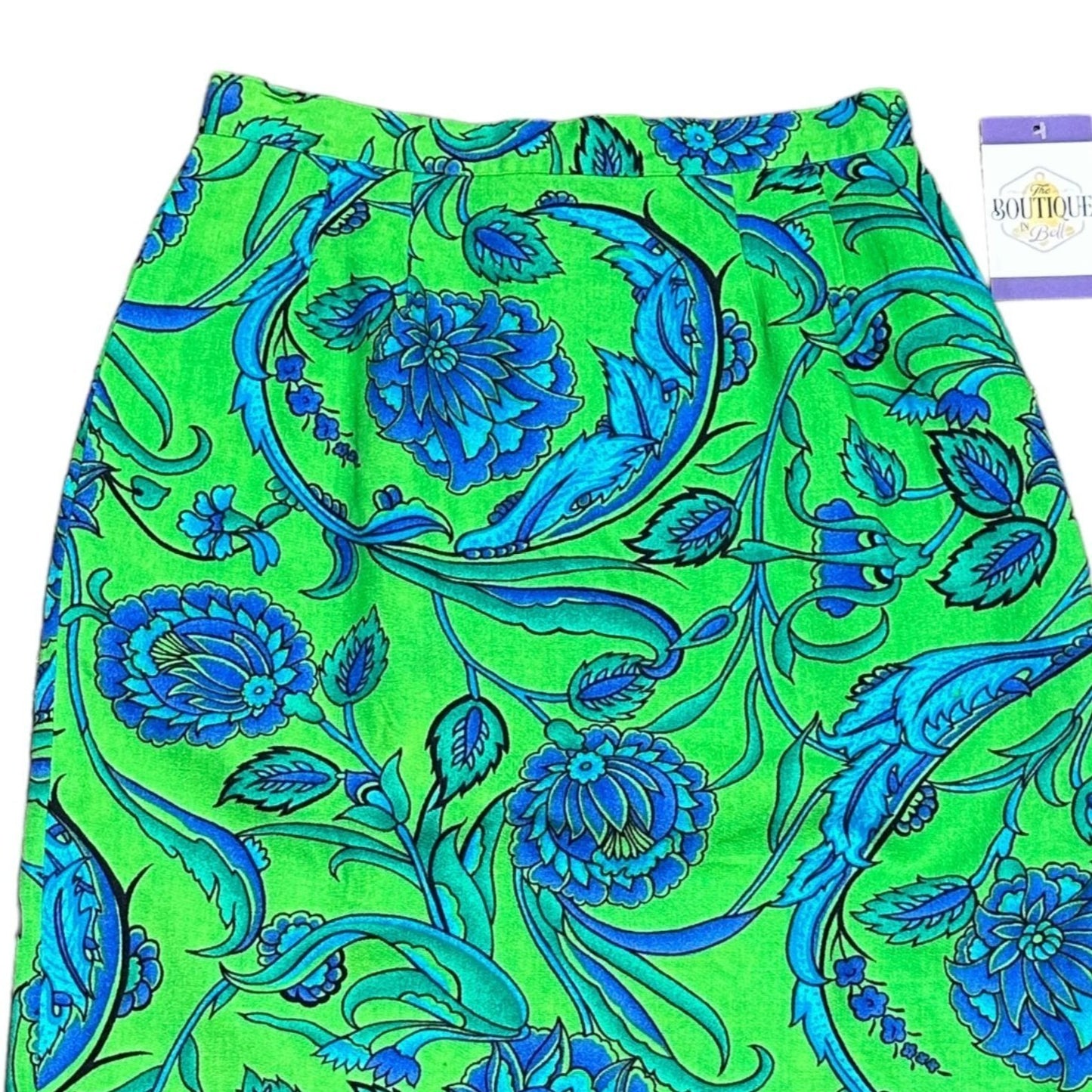 Breckenridge Petites Womens 8 Blue Green Paisley Pencil Skirt Lined Back Zip