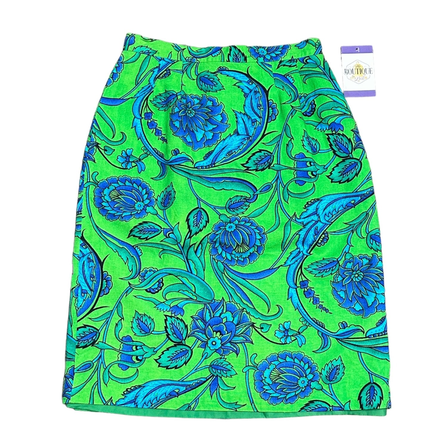 Breckenridge Petites Womens 8 Blue Green Paisley Pencil Skirt Lined Back Zip