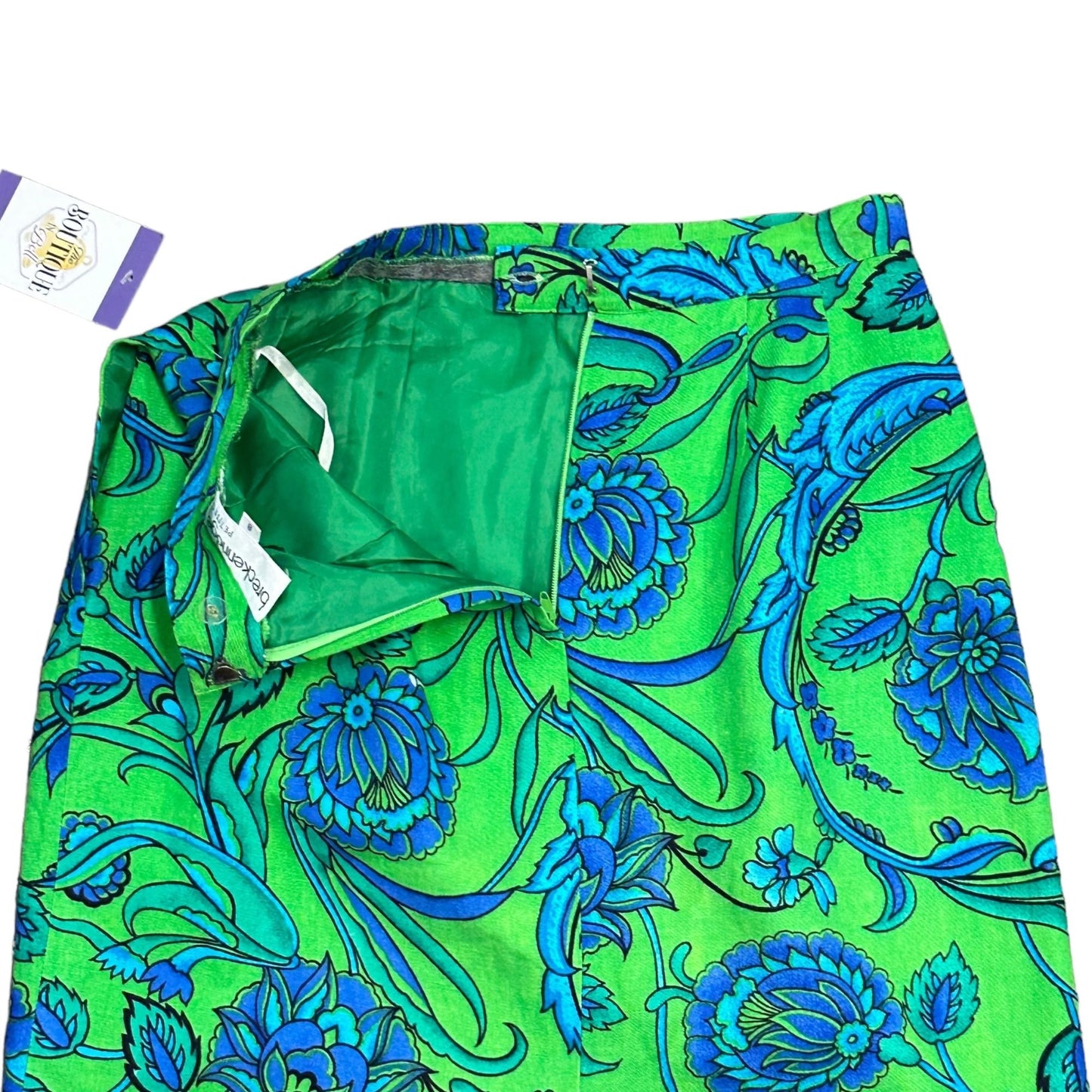 Breckenridge Petites Womens 8 Blue Green Paisley Pencil Skirt Lined Back Zip