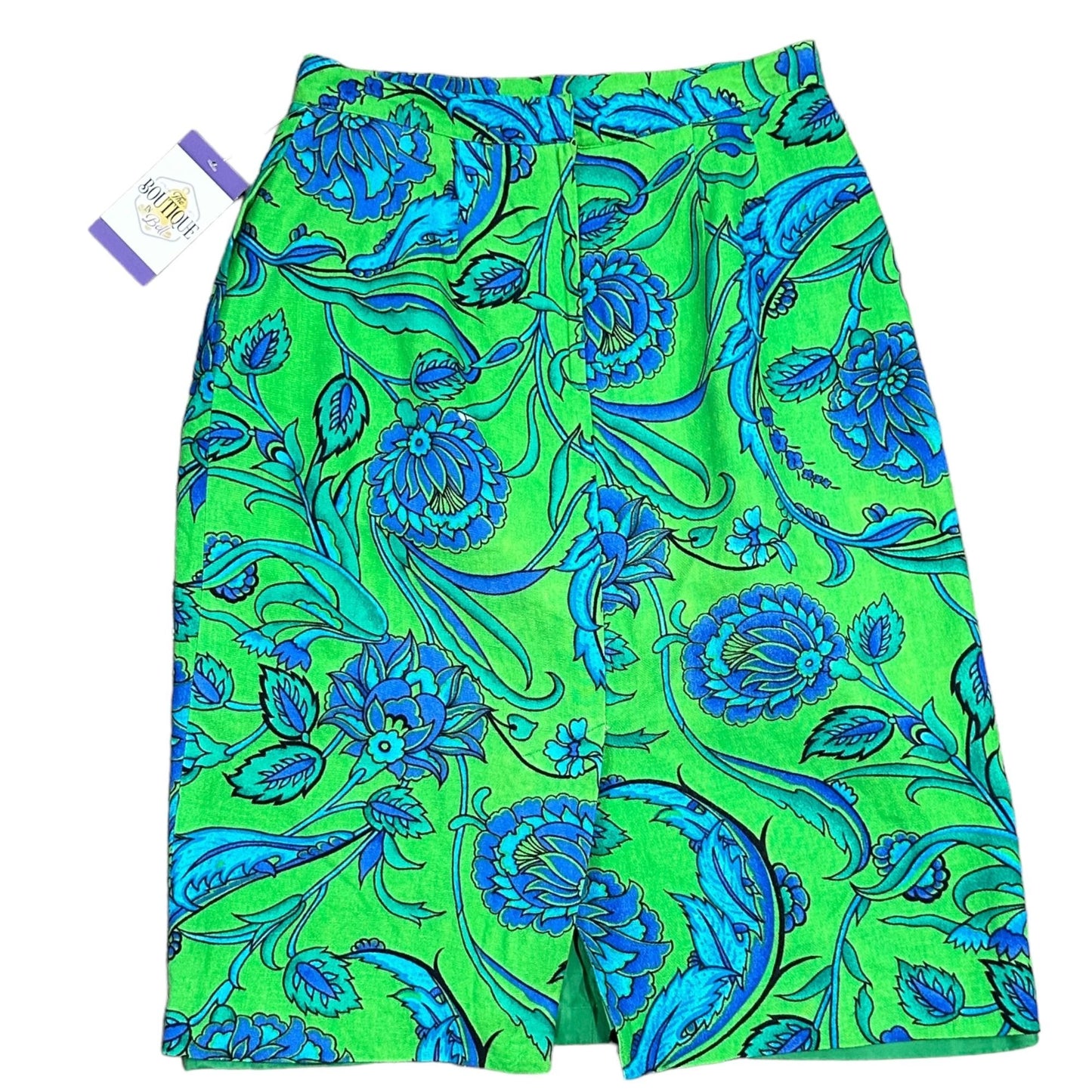 Breckenridge Petites Womens 8 Blue Green Paisley Pencil Skirt Lined Back Zip