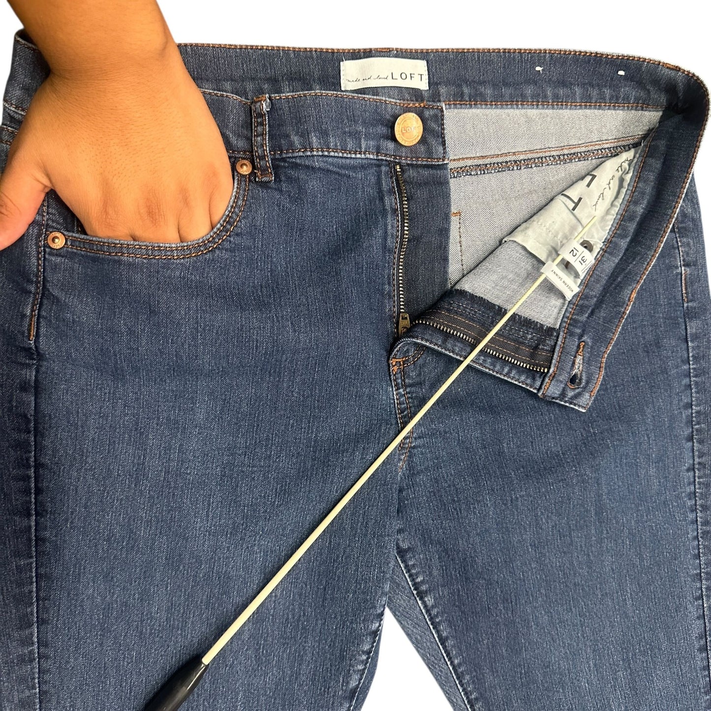 LOFT Modern Skinny Blue Jeans Cropped Stretch Mid Rise Normcore Petite 31/12