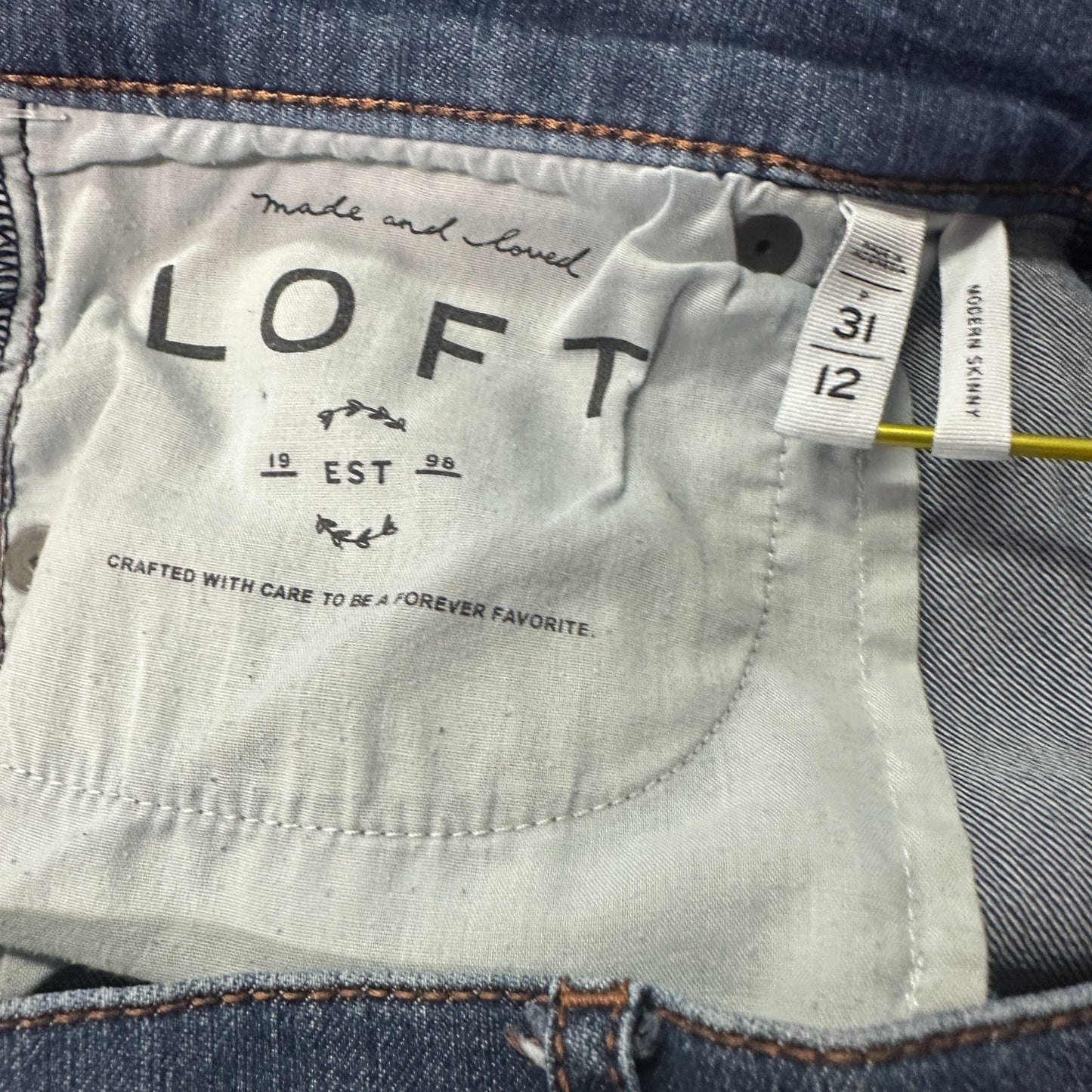 LOFT Modern Skinny Blue Jeans Cropped Stretch Mid Rise Normcore Petite 31/12