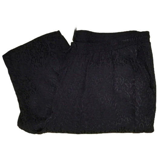 Lane Bryant 14/16 Loose Fit Pants Black on Black Cheetah Print Drawstring Waist