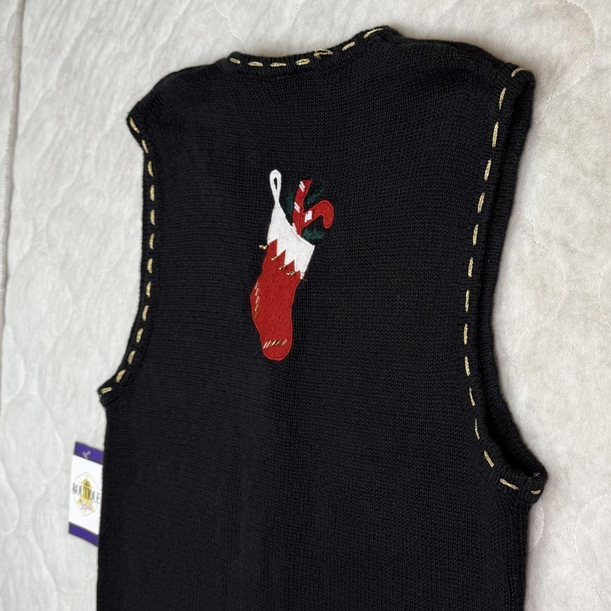 Bobbie Brooks Womens S Christmas Sweater Vest Black Festive Embroidered Beaded