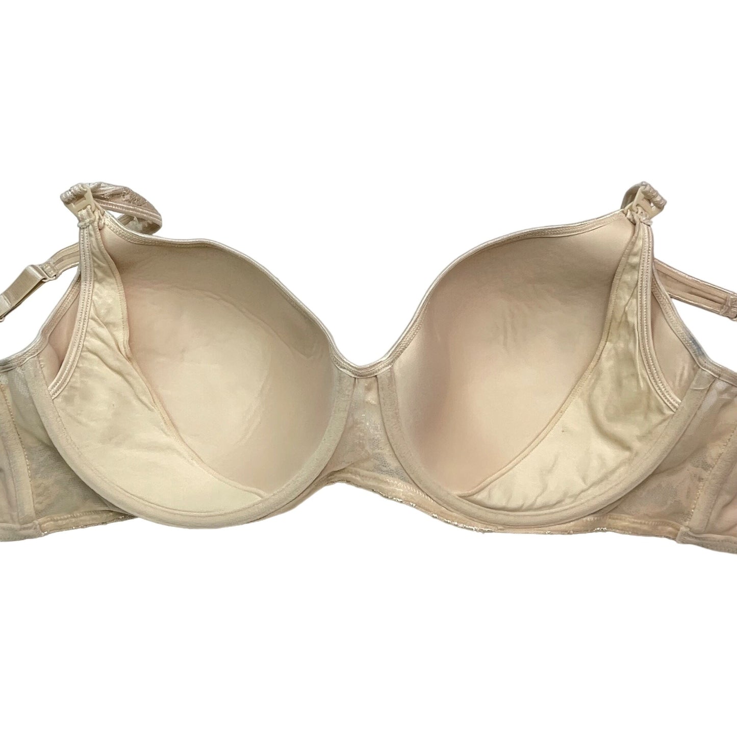 Motherhood Maternity Lace Beige Nursing Bra 44E Snap Down Cups Underwire