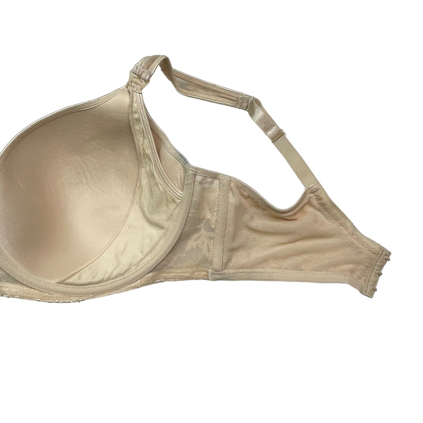 Motherhood Maternity Lace Beige Nursing Bra 44E Snap Down Cups Underwire